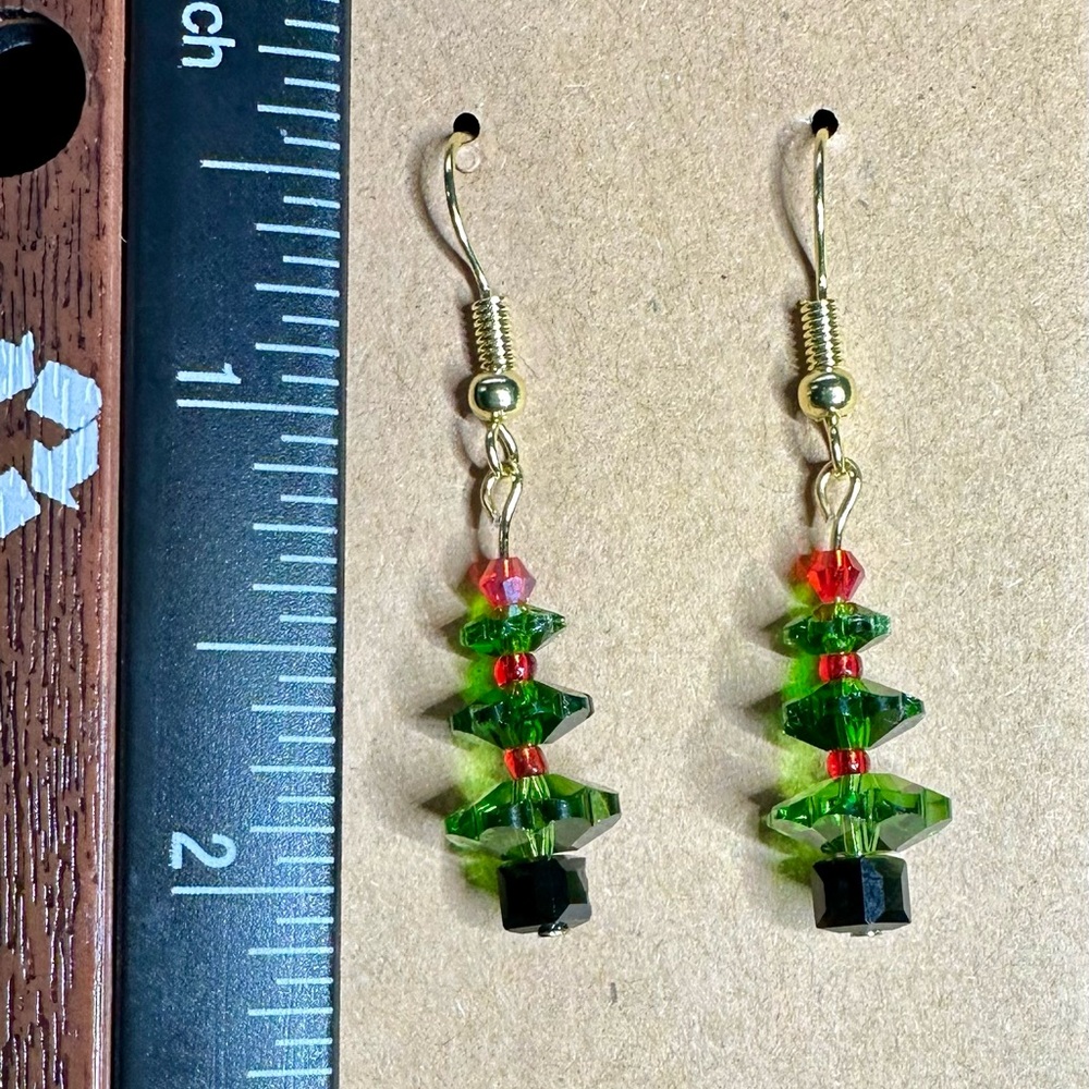 Festive Christmas Tree Crystal Earrings in gold tone - Picture 3 of 4